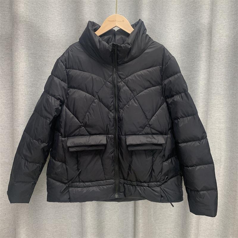 Женская осенне-зимняя куртка на белом утином пуху, стеганая парка с коротким воротником-стойкой и карманом, свободная тонкая однотонная куртка