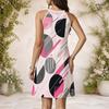 Women Plus Size High Round Neck Sleeveless Geometric Printed Gathered Waist Flared Short Dress