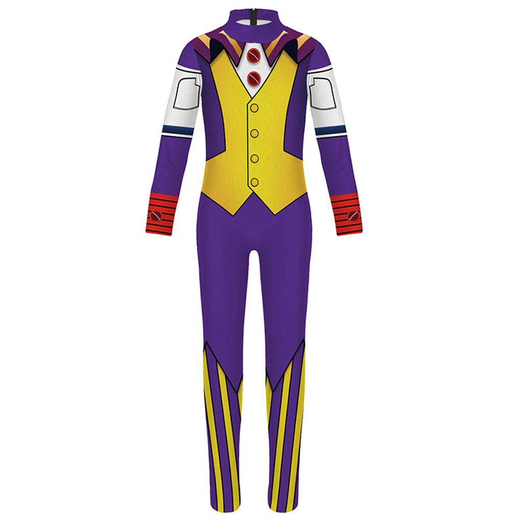 Kids Circus Performer Costume Full Body Jumpsuit Long Sleeve Stage Outfit Halloween Role Play Suit for Children Boys and Girls
