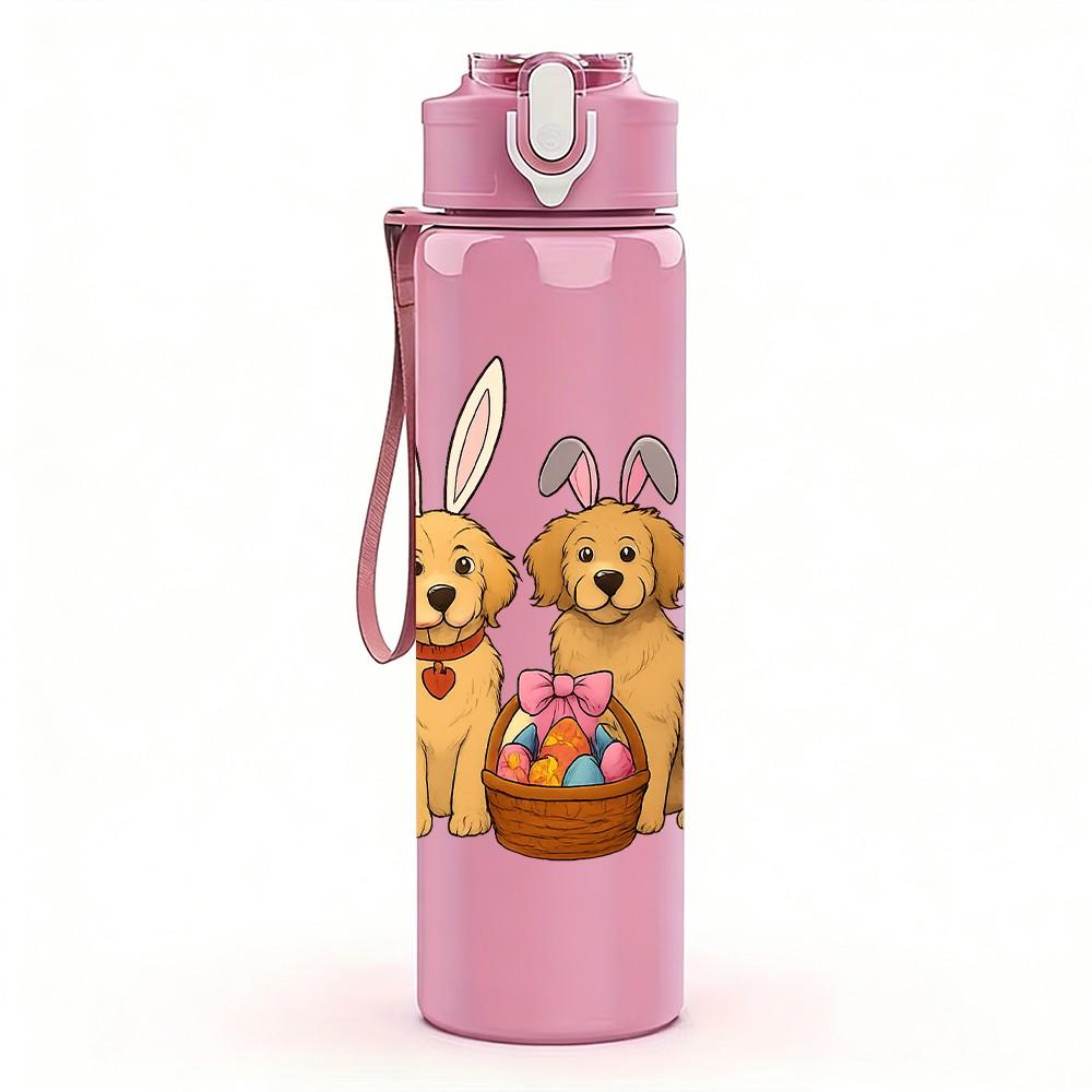 1PC Group Easter Dog Bunnies 750ml Color Plastic Sports Water Bottle Leakproof Flip Straw Lid Suitable for Sports Office Home Use