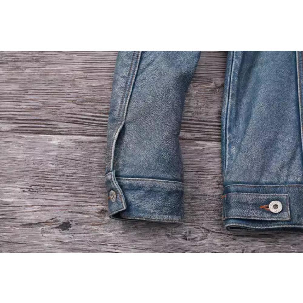 Китайский размер винтажная синяя натуральная кожаная куртка мужская 506 стиль Slim Fit короткая воловья кожа мужское кожаное пальто осень