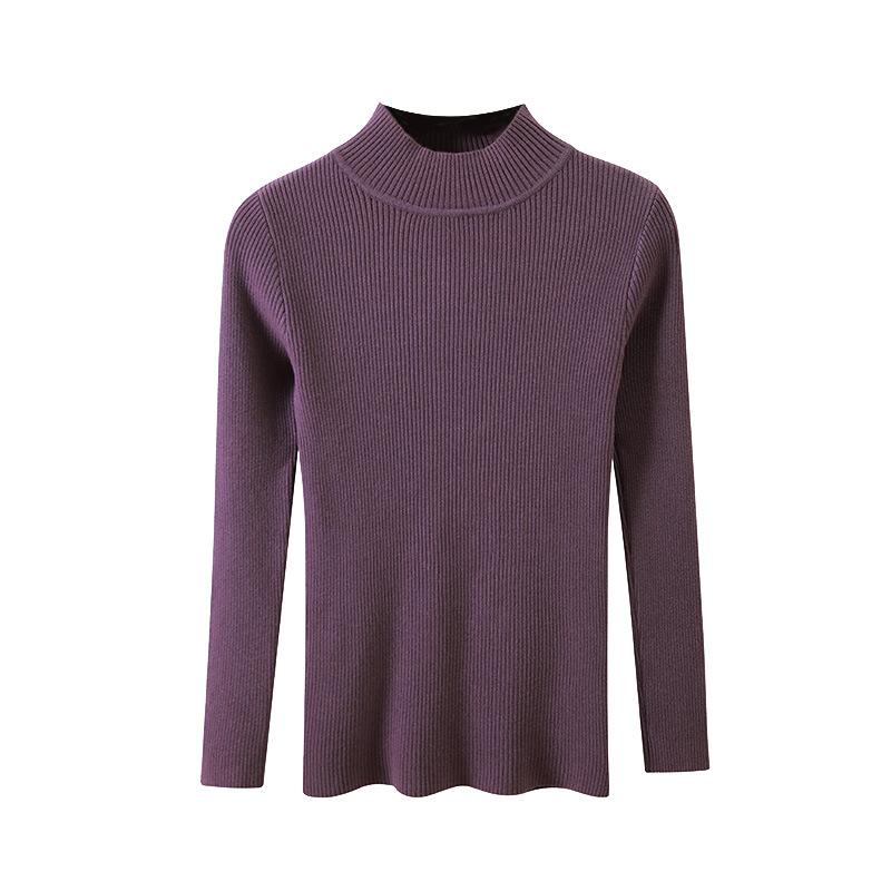 Женский свитер на осень-зиму с воротником-стойкой, базовый джемпер с длинными рукавами, вязаные пуловеры, полуводолазка, тонкие женские вязаные топы