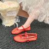 Round Toe One Buckle Strap Ballet Shoes Women's Summer New Flat Shoes Cutout Mary Jane Single Fishnet Shoes