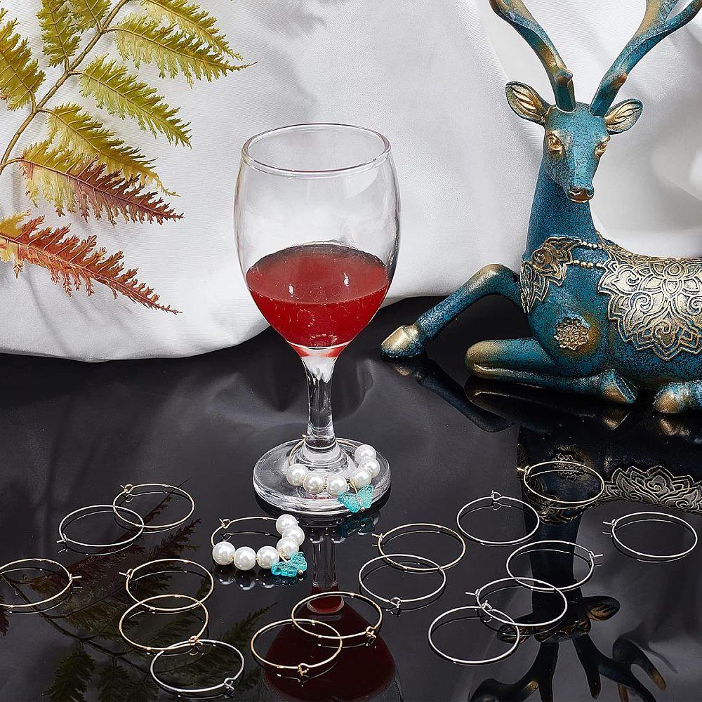 100Pcs 2 Colors 316 Surgical Stainless Steel Wine Glass Charms Rings Hoop Earring Findings for Hoop Earrings Golden & Stainless Steel Color