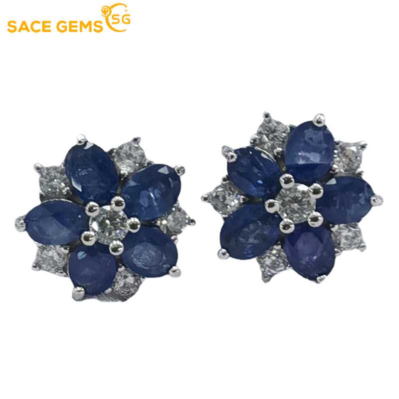 Sace Gems 100% стерлингового серебра 925 пробы, серьги с сапфиром, сверкающие высокоуглеродистые бриллианты, свадебные, помолвочные, вечерние, ювелирные изделия, подарки