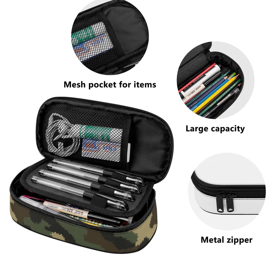 Pencil Bag High Capacity Wear Resistant Polyester Easy Open Zipper with Mesh Pocket Removable Divider and Pen Slots for Students