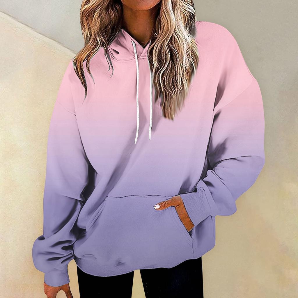 Женская мода Повседневные Универсальные Повседневные толстовки с круглым вырезом Графика Повседневные с длинным рукавом Градиент Лоскутная верхняя одежда с принтом Толстовки