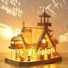 Hallisun 3D Wooden Puzzle DIY Retro Cottage Villa House with LED Light Model Assembly Kit 3D Puzzle Brain Teaser Hobby Game Toy for Adults DIY