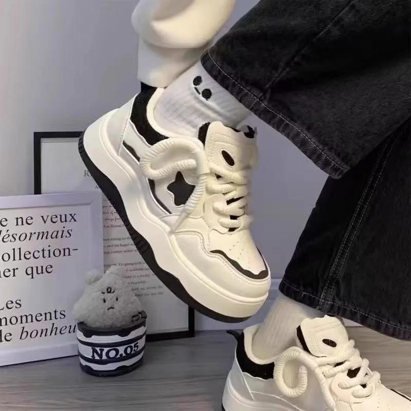 Модные женские кроссовки на платформе со звездным дизайном, на шнуровке, для скейтборда, на плоской подошве, удобные для бега, для тенниса, для ходьбы