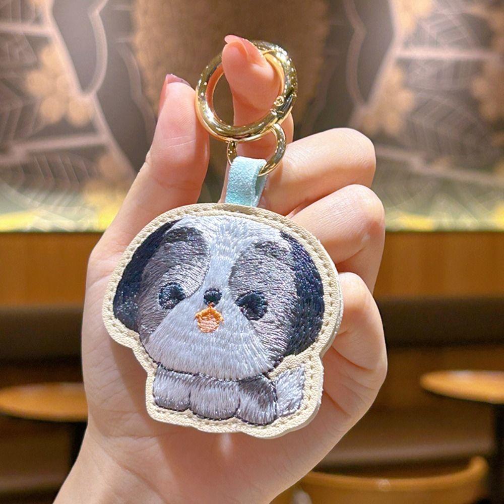 Dog Cartoon Animal Pendant PU Leather Car Keyring Lovely Embroidery Rabbit Keychain Gifts