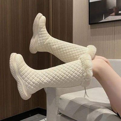 Водонепроницаемые и нескользящие зимние сапоги женские с мехом, цельнолитые, зимние бархатные с утолщением, ботфорты до колена, теплые высокие сапоги, тренд