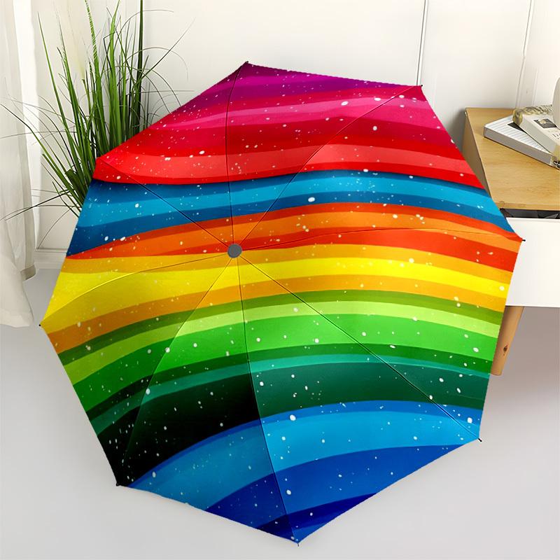 1pc Rainbow Stripes Automatic Opening and Closing Folding Umbrella with 8 Iron Ribs - Portable, Foldable for Travel yy251124150