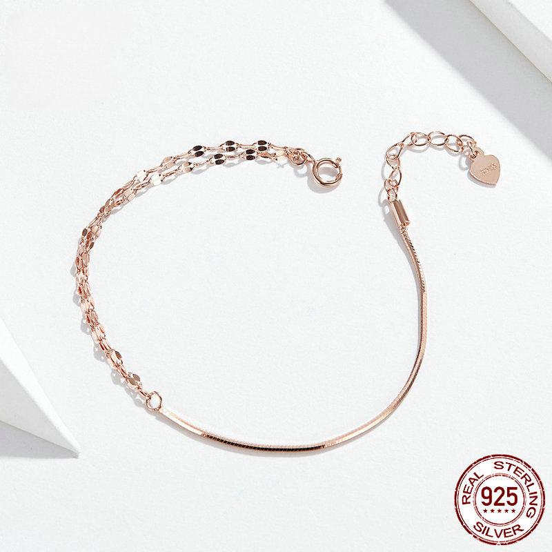Новый браслет из стерлингового серебра S925 с покрытием из розового золота, простые и крутые девичьи украшения