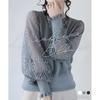 [Newne] Sleeve lace puff sleeves tops knit Transparency long sleeve Beautiful Elegant formal pullover spring autumn knit sew See-through sleeve
