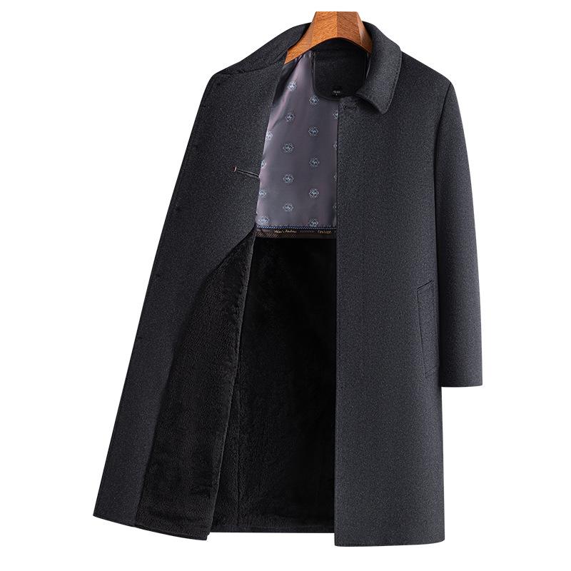 Winter Men's Woolen Coat Business Casual Long Plush Thickened Woolen Coat