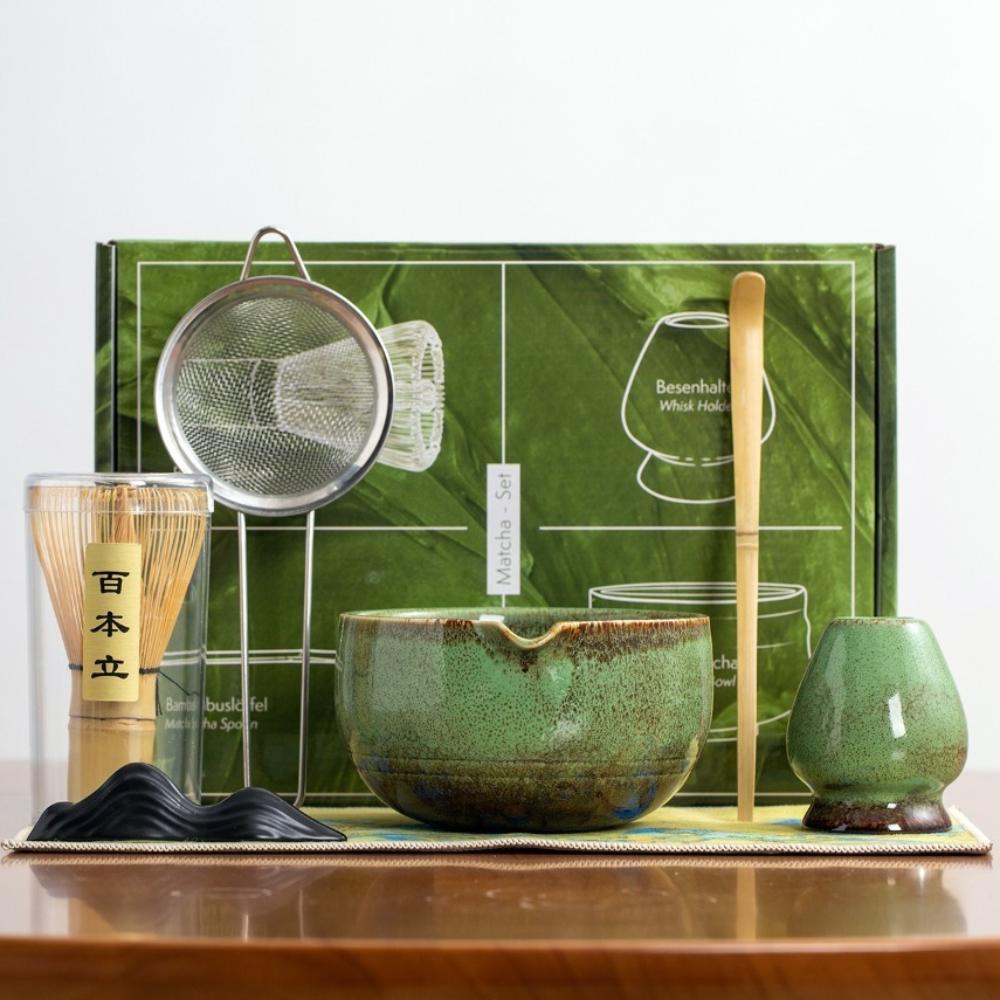 Набор для чая матча из 7 предметов, бамбуковая керамика, многоразовый японский часен, японский венчик для матча, инструменты для приготовления чая