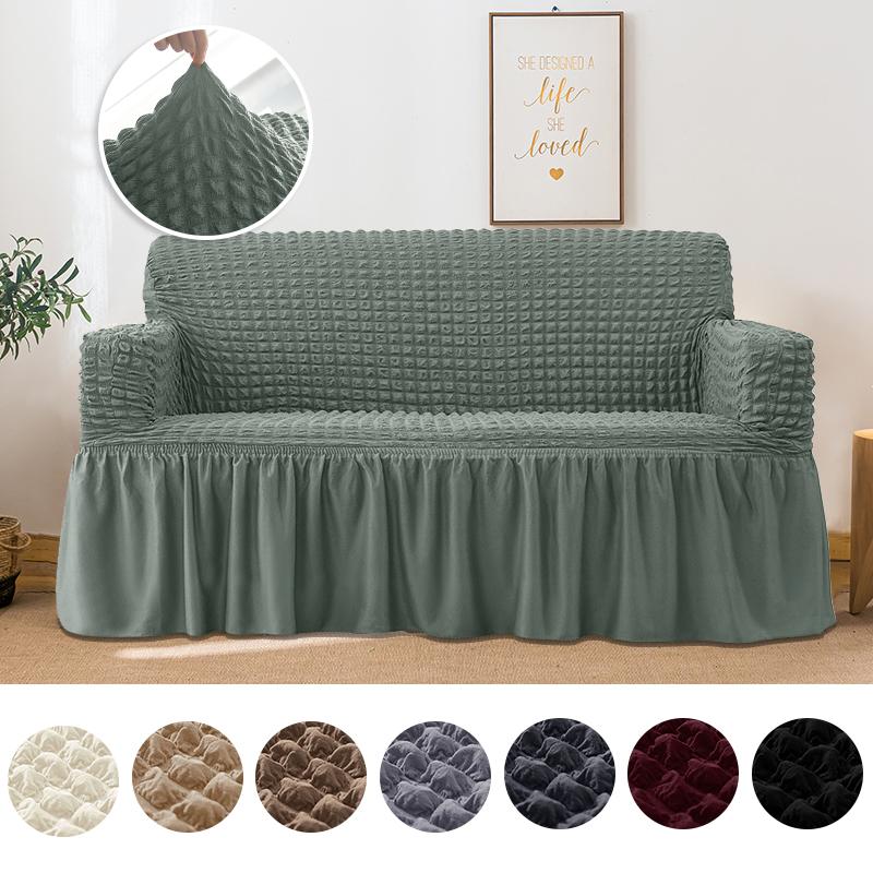 Levivel Plaid Seersucker Sofa Cover Plain Stretch Slipcover Armchair Cover For Living Room Corner Couch Cover 1 /2 /3 /4 Seater
