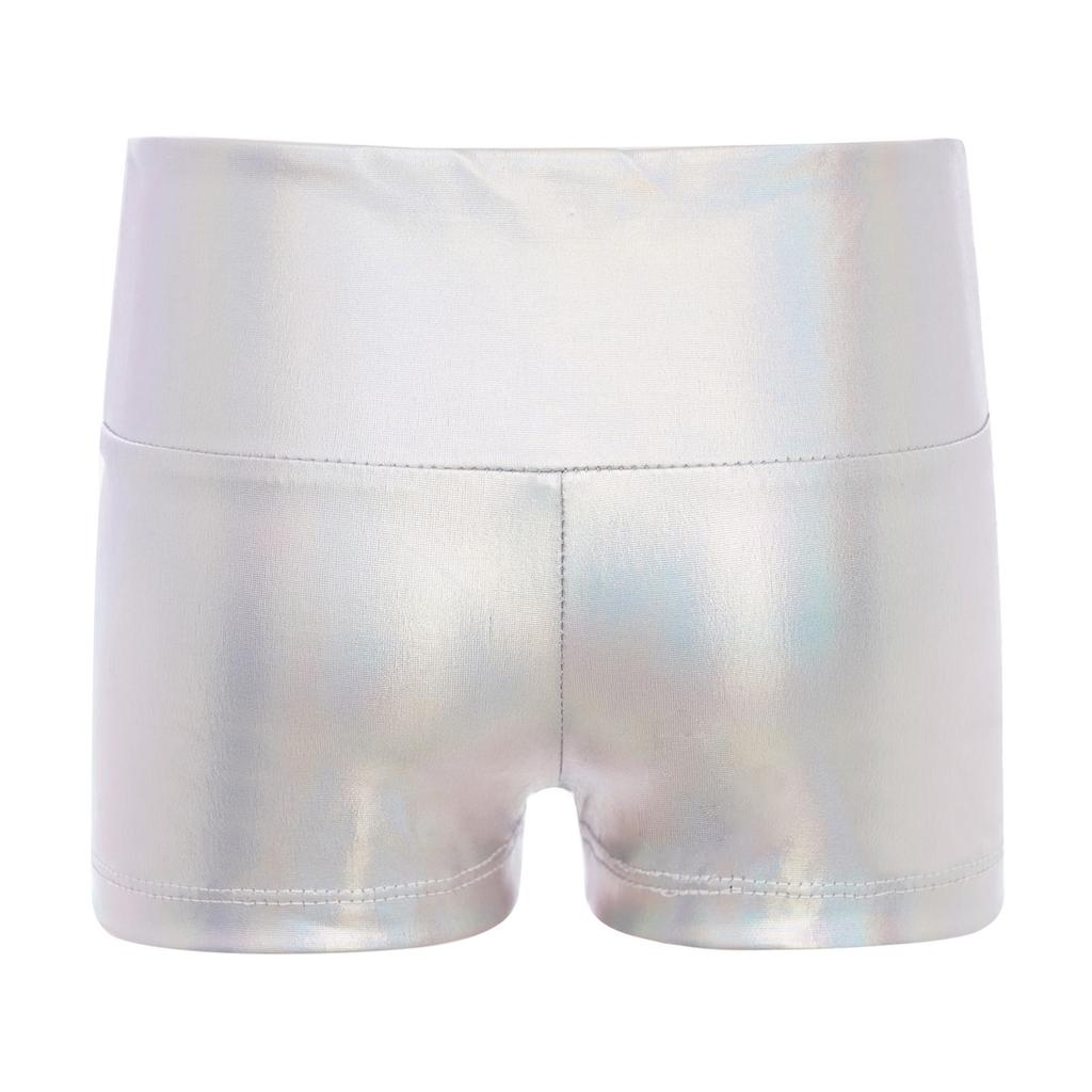 Girls Metallic Shiny High Waist Dance Shorts Bottoms Activewear Sports