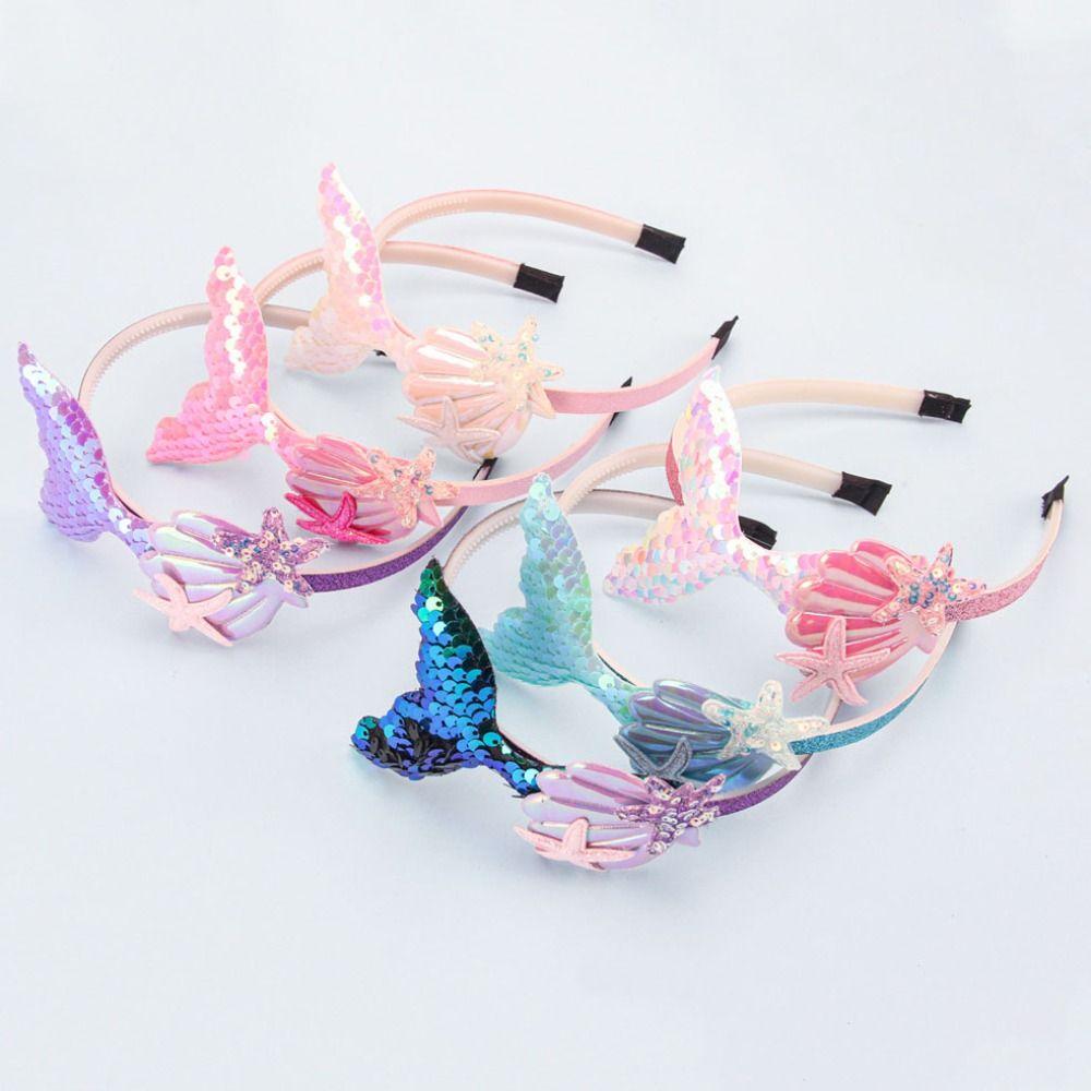 Sweet Mermaid Hair Bands Princess Girls Headwear Glitter Sequin Shells Headband