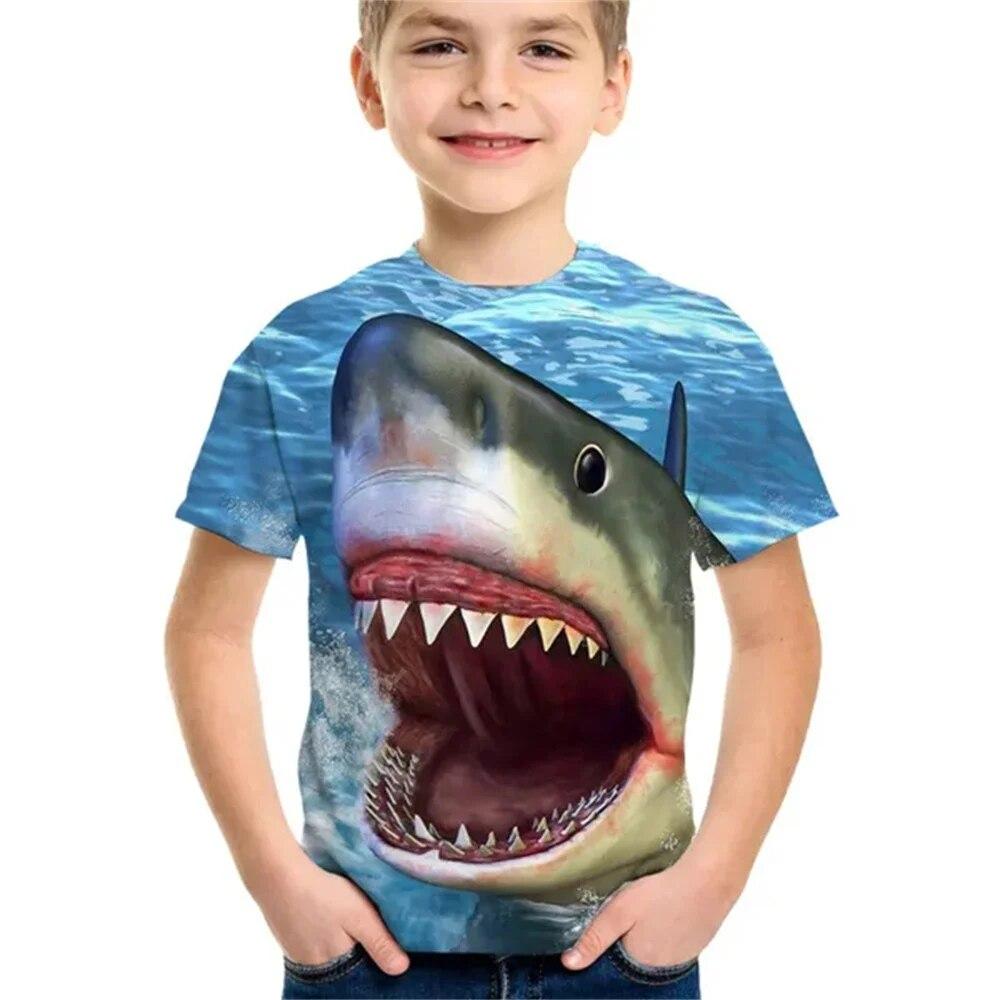 Shark Tshirt Kids Clothes Summer Animals Blue Sea T-Shirt For Boy Tee Shirt Children Top 2023 Short Sleeve 3d Print Girls Tees