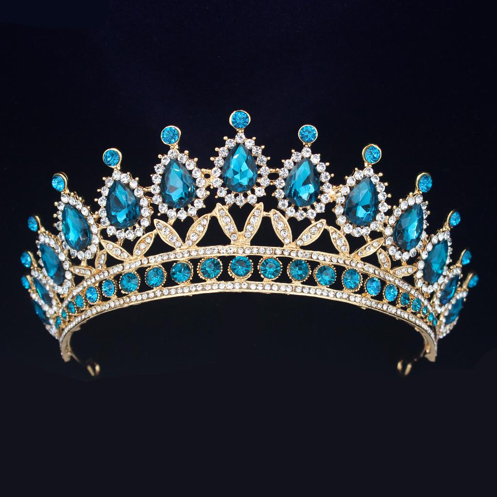 Baroque Vintage Green Royal Tiara Crowns Bride Blue Red Queen Crown Gold Bridal Headband Wedding Tiara For Women Hair Jewelry