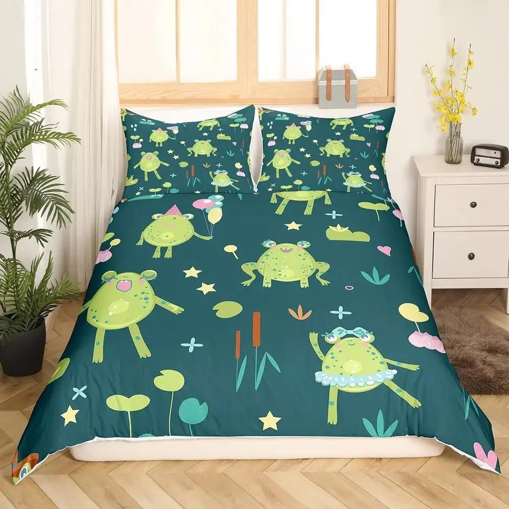 Green Tree Frog King Queen Full Duvet Cover Lovely Rain Trees Animal Bedding Set Wildlife Comforter Cover Polyester Quilt Cover