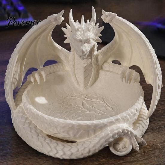Уникальный держатель для украшений, готический поднос-дракон, 3D-печатная фигурка, мифическое существо, настольный органайзер для мелочей, ключей, монет, колец, темный