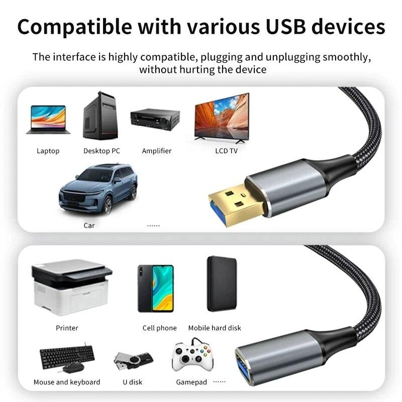 Удлинительный кабель USB с разъемами «папа» и «мама», мобильный зарядный кабель USB 3.0, подходящий для смарт-ноутбуков, телевизоров, PS4 и удлинительных кабелей USB