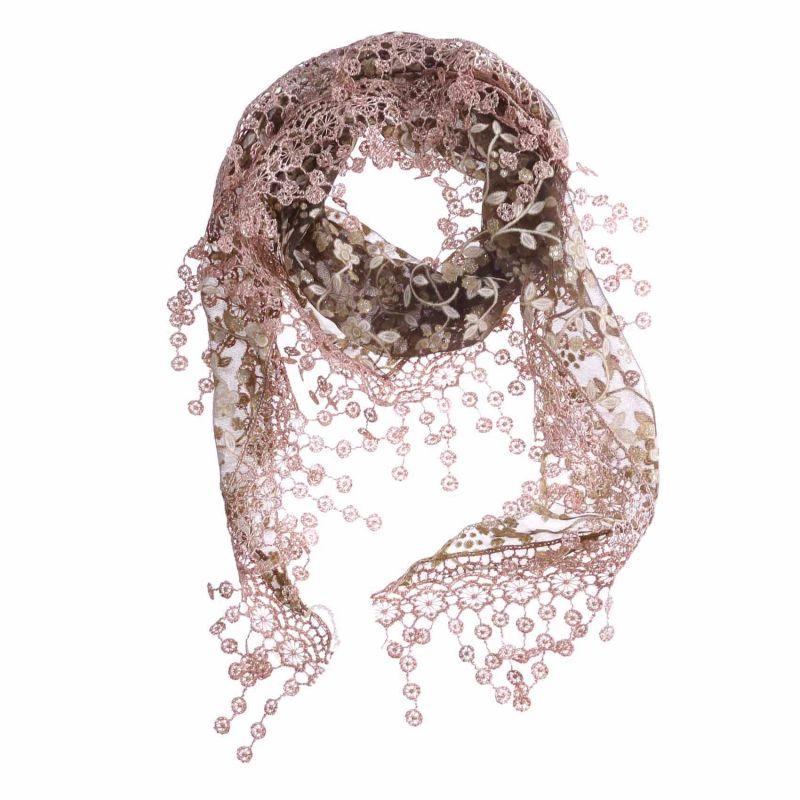 Sweet Pretty Elegant Hollow Tassel Lace Rose Floral Knit Triangle Mantilla Scarf Women Ladies Shawl Wrap Scarves
