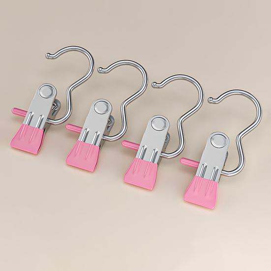 4Pcs Multifunctional Clothespin with Metal Hook Windproof Anti-slip Traceless Strong Grip Heavy Duty Sock Towel Hat Underwear Laundry Hanging