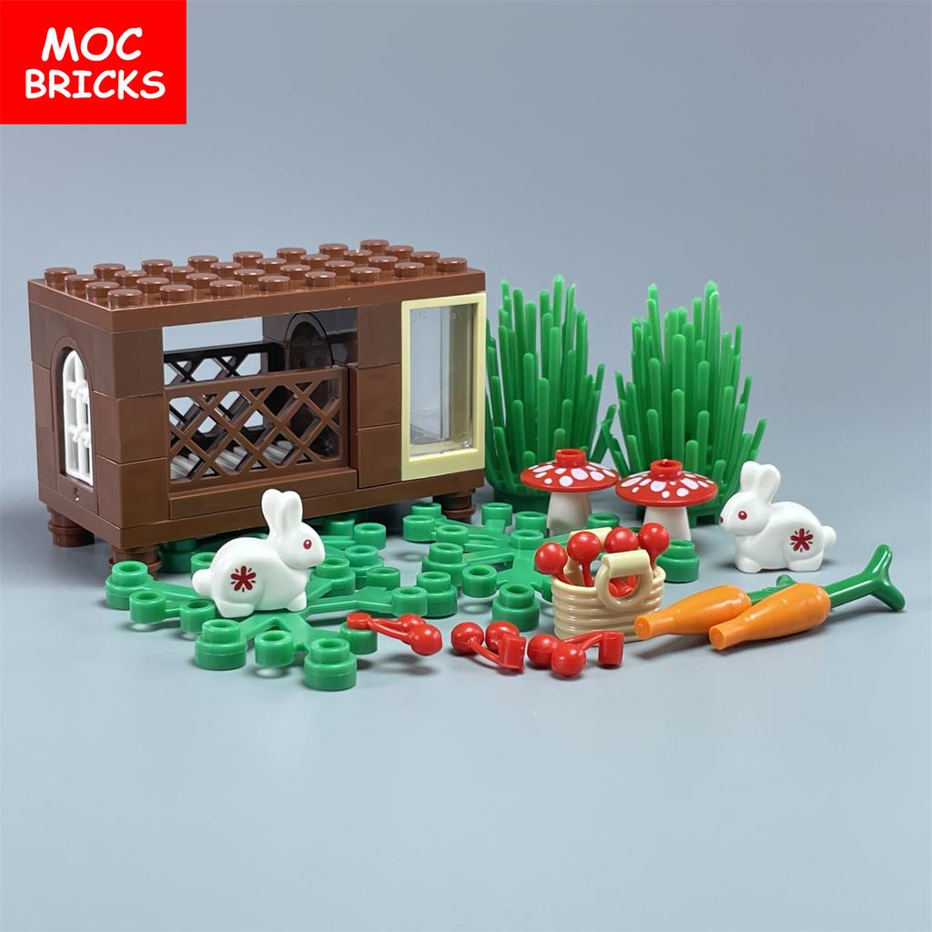 MOC Кубики Животное Кролик крольчатник 29685pb02 Фермерский дом Щетка Город Модель Образовательные Строительные Блоки Подарок для Детей