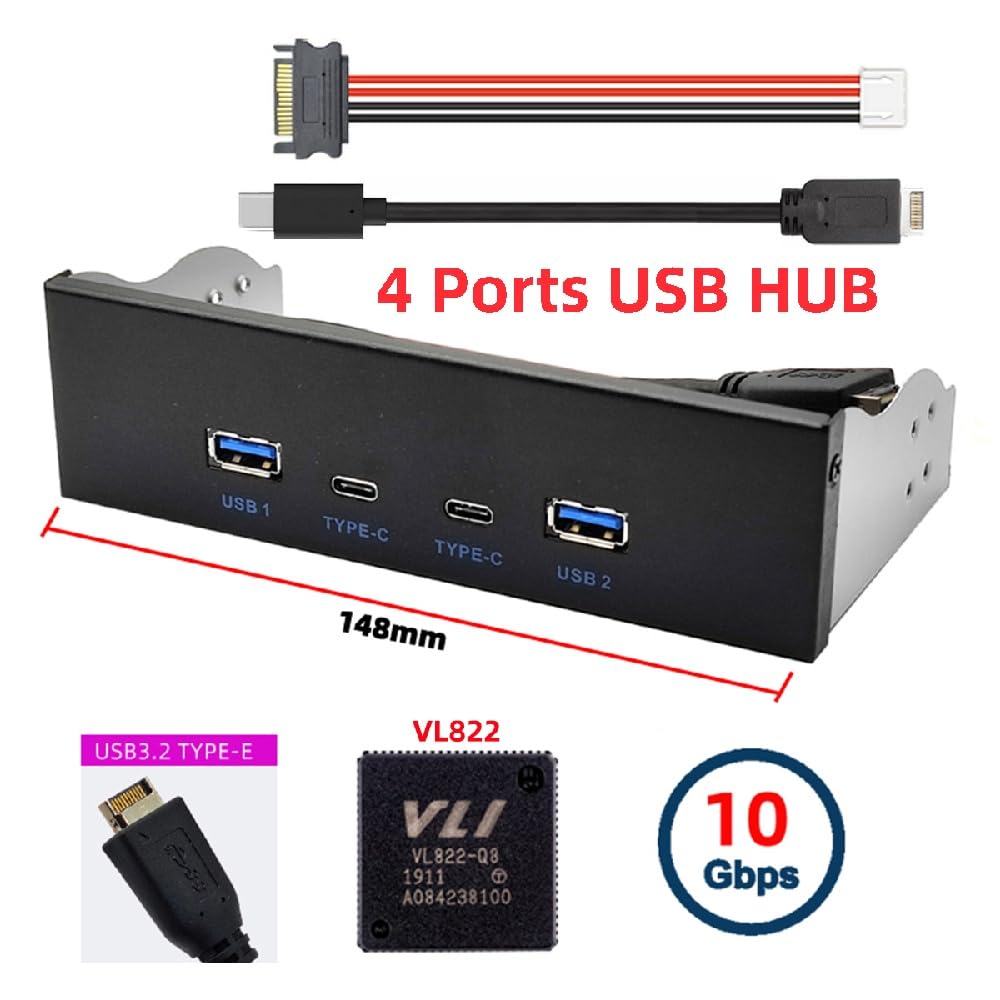 Xiwai 10Gbps USB Front Panel HUB Connector Motherboard Cable 10Gbps for Tray 3.1 Type-A & Type-C 4-Port - Type-E 5.25-inch CD-ROM