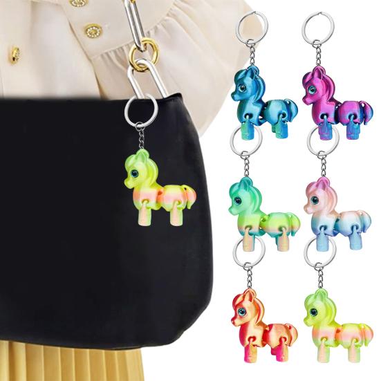 Multi Jointed Horse Keychain Gradient Color 3D Printed Animal Figurine Miniature Horse Pendant Backpack Bag Desk Decoration