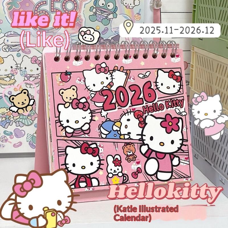 Милый мультяшный 2026 Граффити Sanrio Hello Kitty Cinnamoroll Настольный календарь Настольное украшение Календарь-планировщик Настольные канцелярские принадлежности