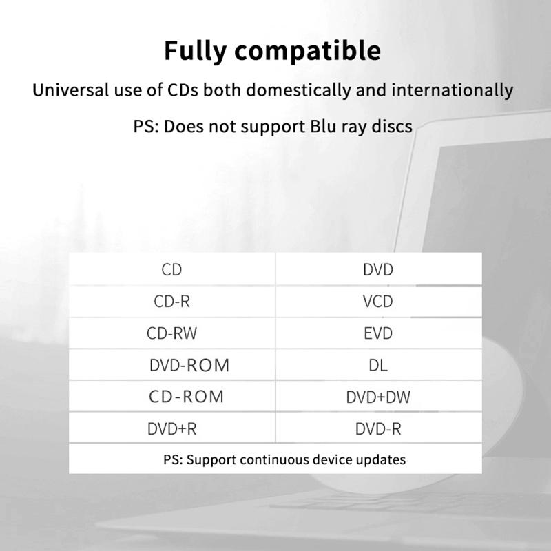 Внешний DVD-плеер CD-привод USB 2.0 MP3 Музыка Фильмы Портативный считыватель для Windows 7/ 8/ 10 Ноутбука Настольного ПК Компьютера