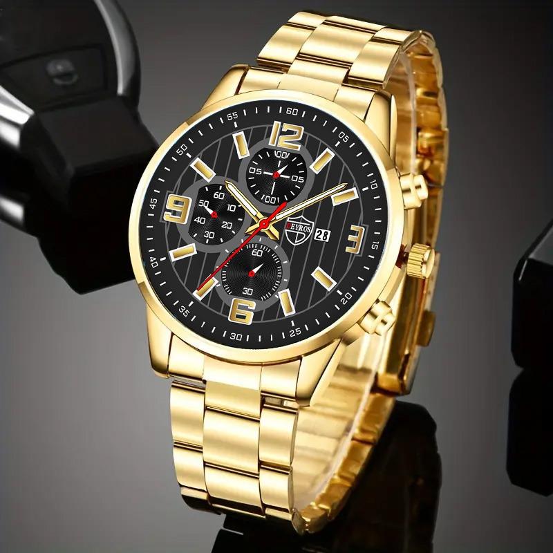 3 шт./набор, 1 шт. модные мужские повседневные кварцевые часы из нержавеющей стали с календарем, 1 шт. браслет, 1 шт. ожерелье, мужские подарки