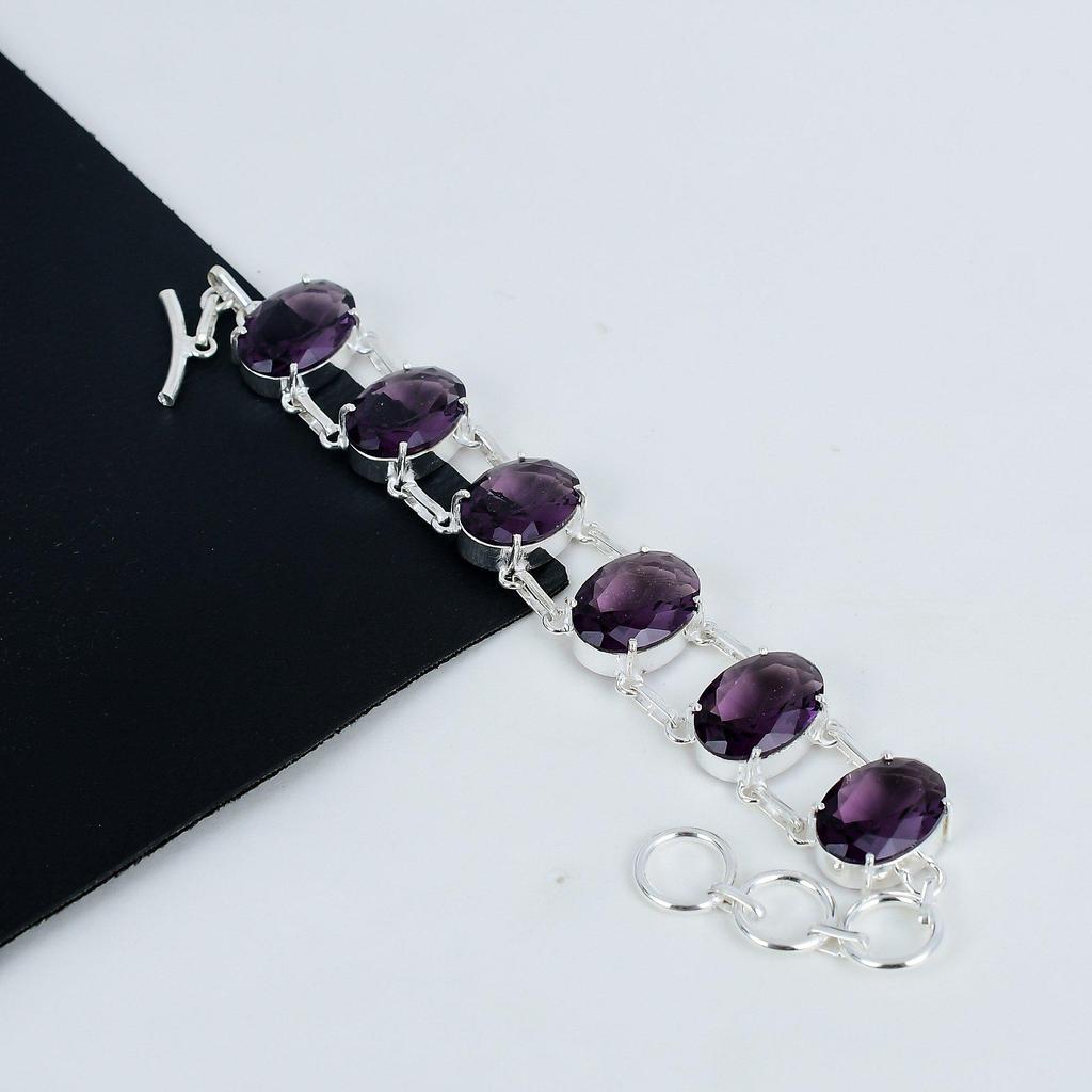 Dainty Amethyst Gemstone Handmade 925 Sterling Silver Bracelet, Amethyst Bracelet For Wife , Unisex Bracelet Father's Day Gift