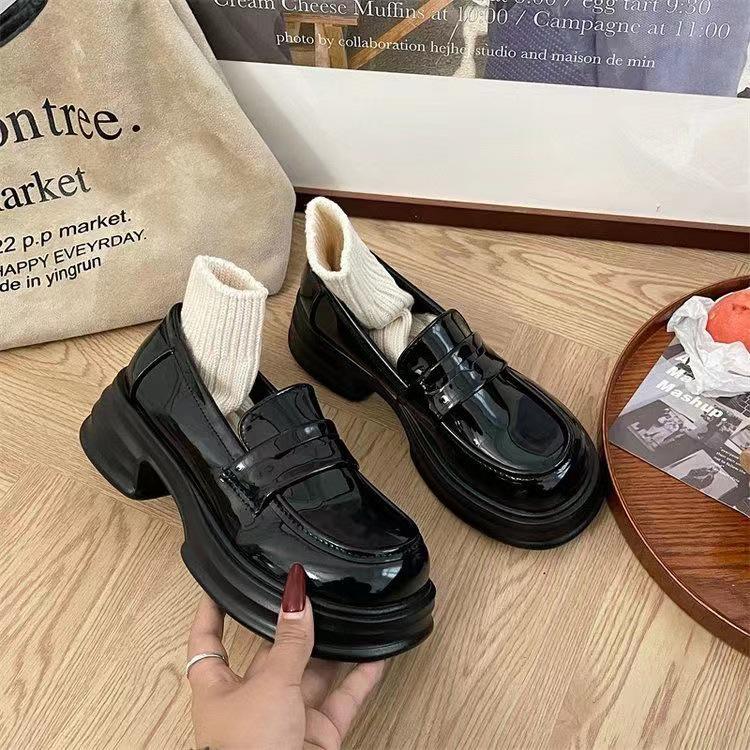 Sweet Girl Academy Style Thick Sole Leather Loafers - Autumn/Winter  Korean JK Version, Black Versatile Shoes