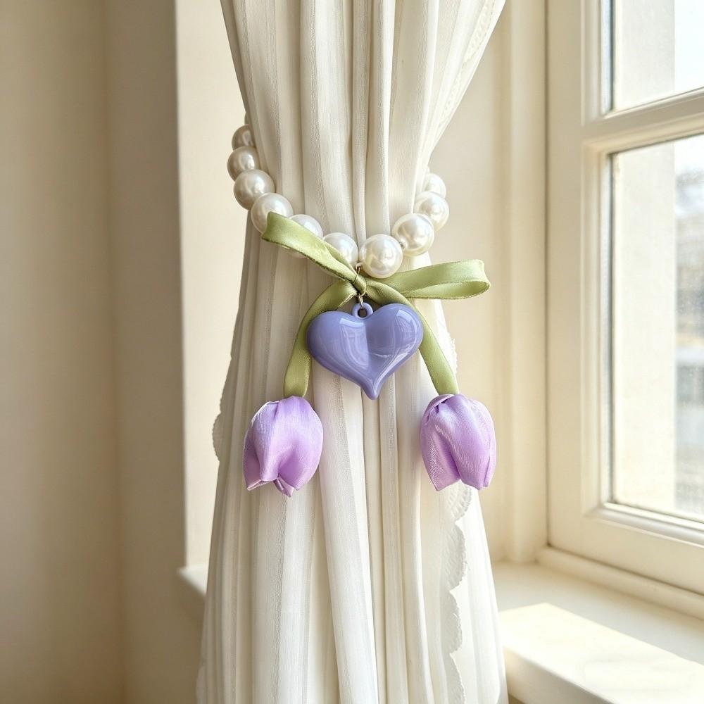 Beautifully Tulip Gauze Curtain Tie Decorative Heart Curtain Binding Living Room