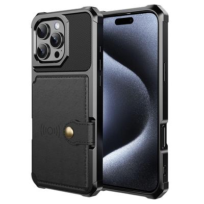 Чехлы для iPhone 16 Pro с держателем для карт, противоударная задняя крышка из ПУ кожи