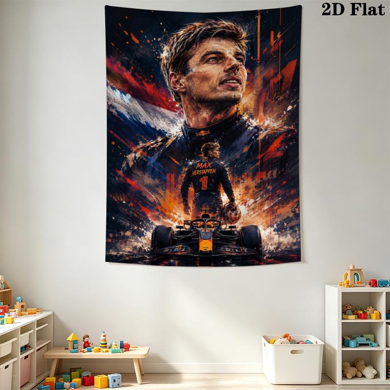 Max Verstappen F1 Racing Tapestry, Formula 1 Driver Art Collage Wall Hanging, Motorsport Fan Room Decor