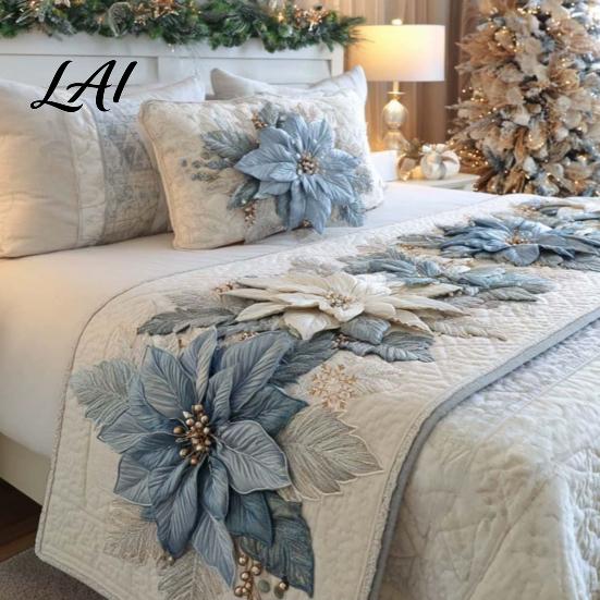 Decorative Cover for Garden Chairs Christmas Bed Runner Quilted-Look Flower Print Bedding Cover Coastal Style Extra Large Runner Queen King
