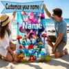 Custom Name Personalized Blue Smurfs Print Beach Towel, for Trip Camping Beach Party Home Decor, Birthday Gift for Family & Friends