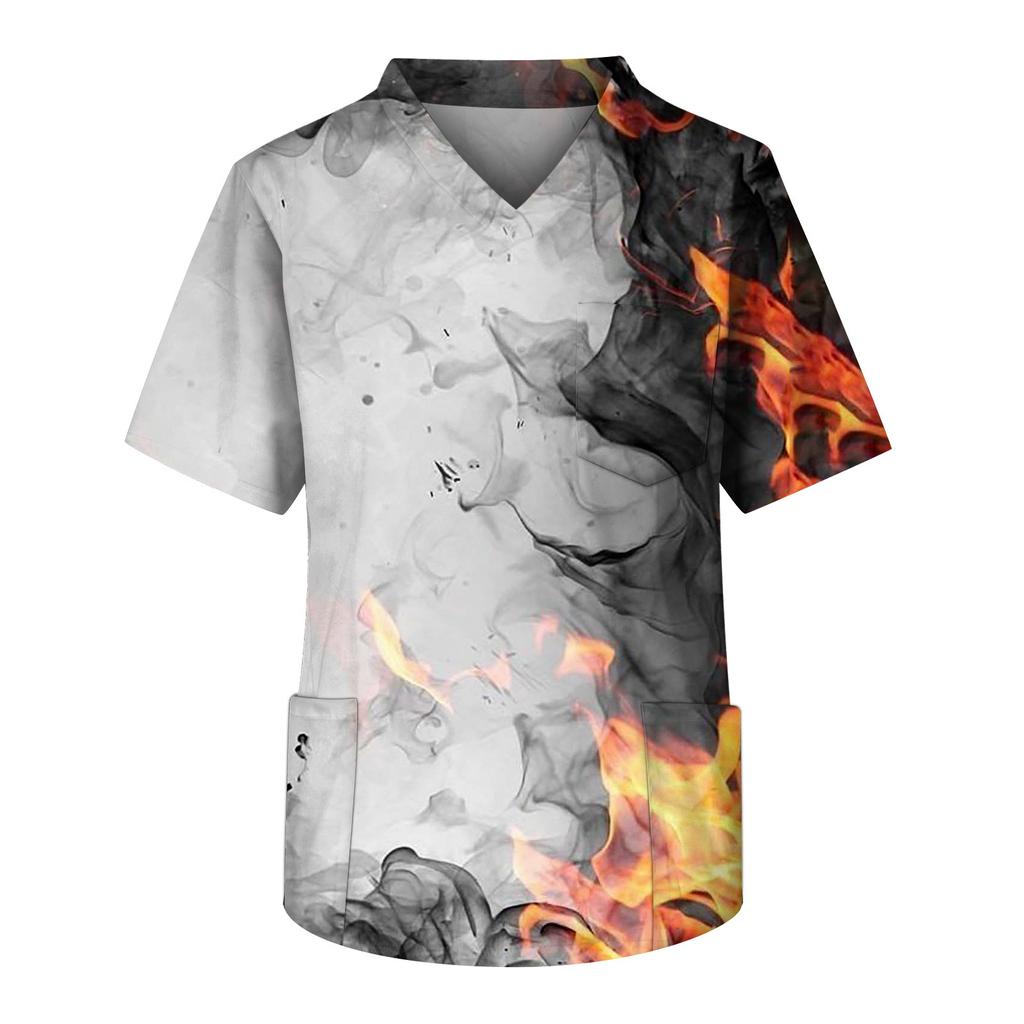 Мужская рабочая блузка с короткими рукавами и v-образным вырезом с принтом, топ с нагрудным карманом