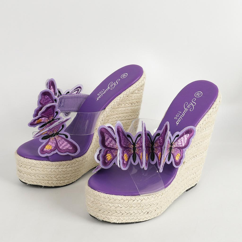 Летние женские тапочки из ПВХ сандалии с бабочкой на высоком каблуке в уличном стиле повседневные мюли