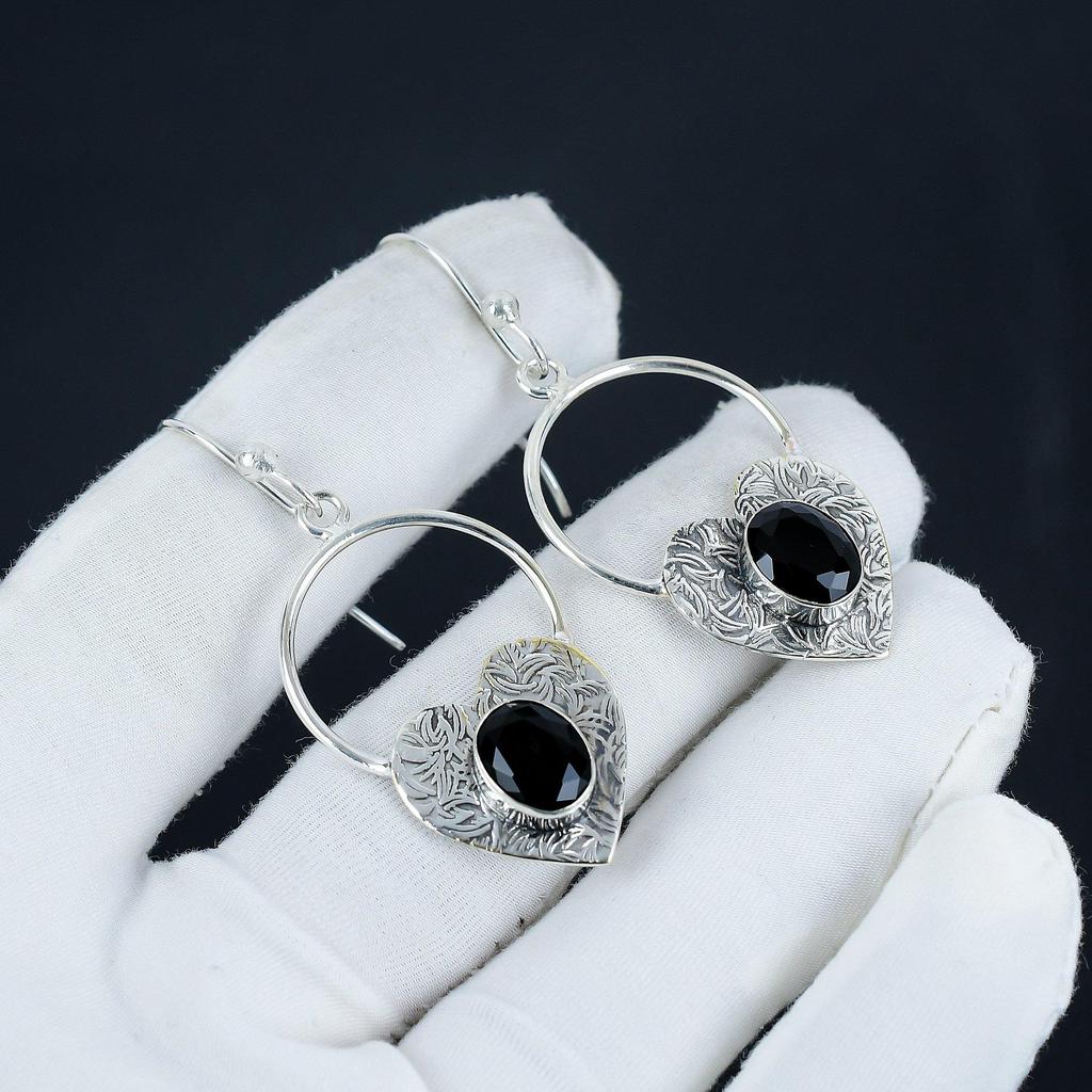 Серьги в форме сердца из натурального черного шпинеля, серьги из стерлингового серебра 925 пробы, серьги-подвески из серебра ручной работы в стиле бохо, подарок из ваты