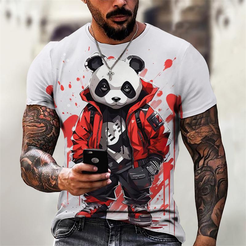 Fashion Panda Graphic T Shirts For Men Trend Summer Short Sleeve 3D Animals Printed Kids T-shirts Loose Streetwear Hip Hop Tees