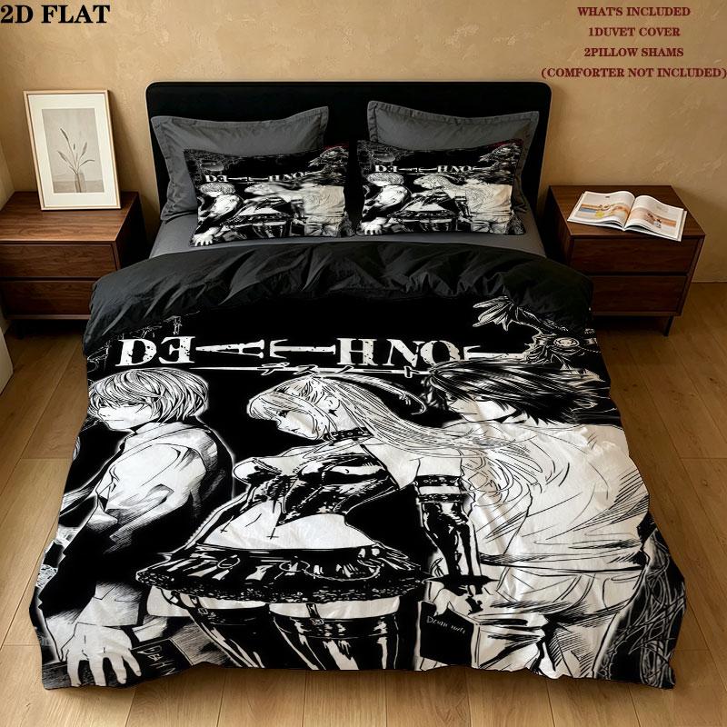 Death Note Pattern Bedding Quilt Set Quilt Cover Pillowcase Home Birthday Gift(1 * duvet cover + 2 * pillowcase, without core)