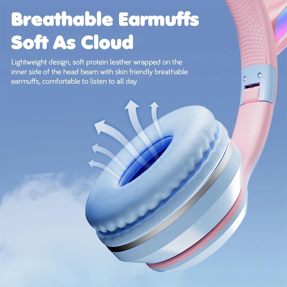 2024 New Cute Cat RGB Colour Lights Wireless Headphones Bluetooth 5.1 Stereo Music Gaming Headsets for Girls Kids Gift Headset with Microphone