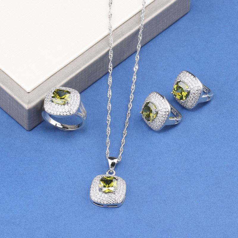 Уникальные квадратные изящные ювелирные изделия для женщин подарок свадьба элегантное колье и клипсы кольцо циркон наборы из 4 предметов